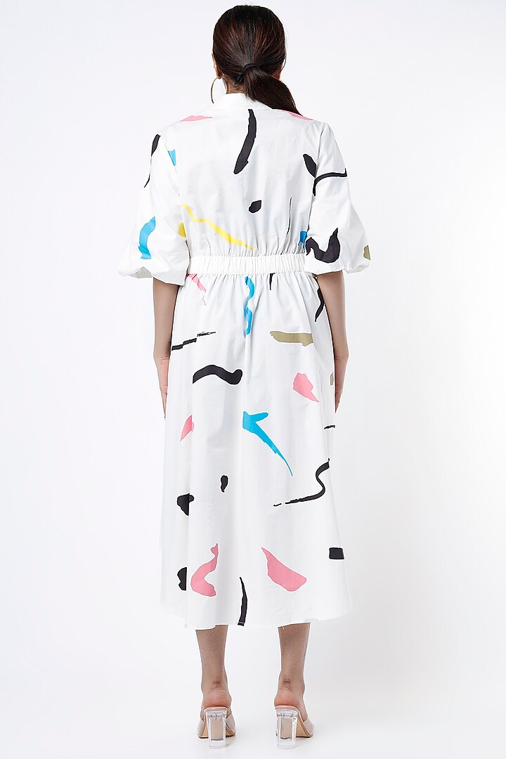 White Printed Vacation Shirt Dress by Lovebirds at Pernia's Pop Up Shop