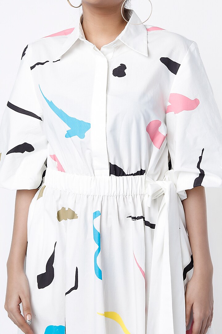 White Printed Vacation Shirt Dress by Lovebirds at Pernia's Pop Up Shop