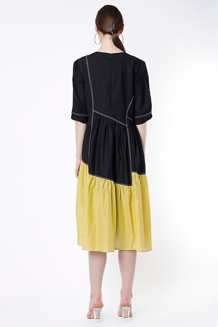 Black & Lime Color Blocked Gathered Vacation Dress by Lovebirds at Pernia's Pop Up Shop