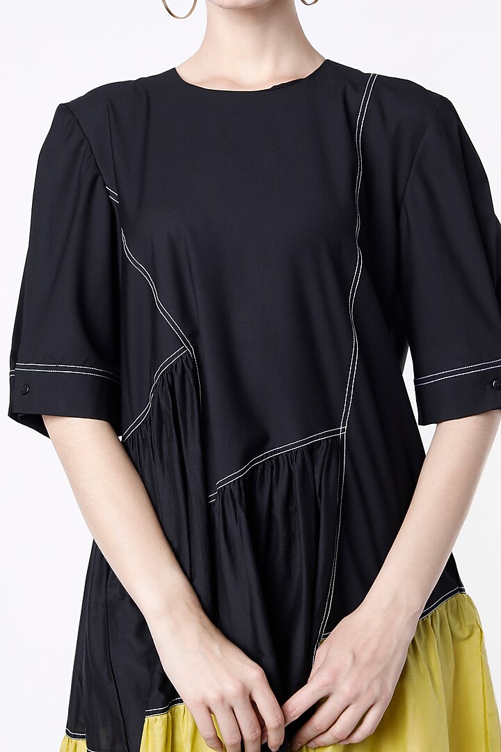 Black & Lime Color Blocked Gathered Vacation Dress by Lovebirds at Pernia's Pop Up Shop