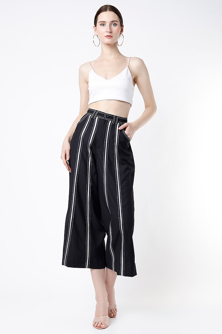Black Terry Rayon Straight Trousers by Lovebirds at Pernia's Pop Up Shop
