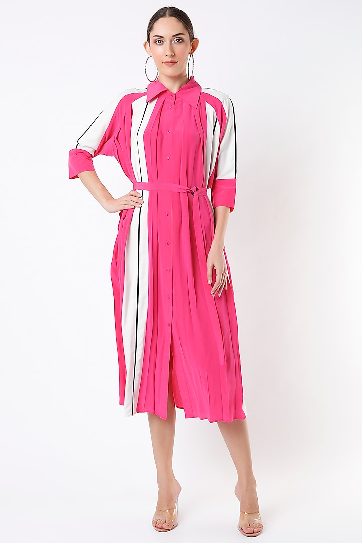 Cream & Hot Pink Shirt Dress by Lovebirds