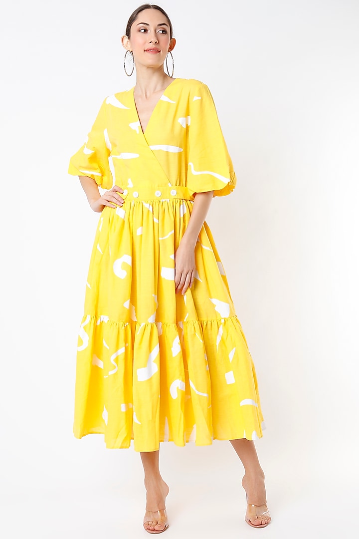 Yellow & Ivory Printed Dress by Lovebirds
