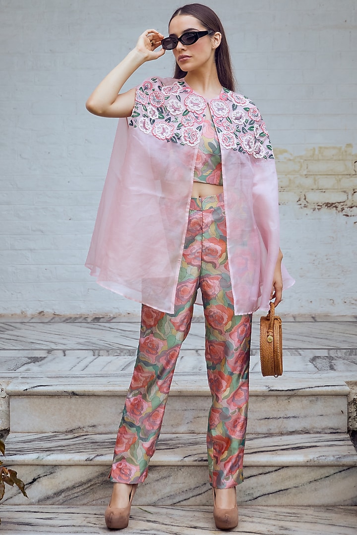 Blush Pink Embroidered Cape by Label Debelle at Pernia's Pop Up Shop