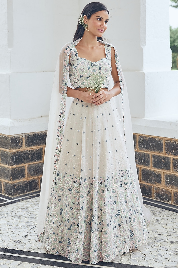 White Embroidered Lehenga Set by Label Debelle