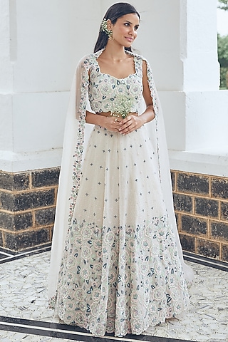 White Embroidered Lehenga Set by Label Debelle