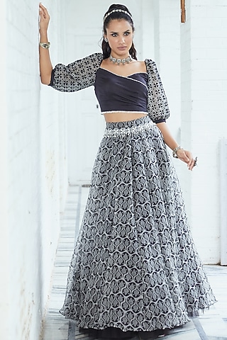 Black Printed Skirt Set by Label Debelle