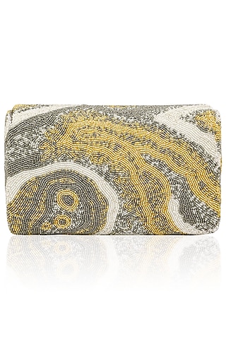 Silver, white and gold pschyadelic box clutch by Lovetobag