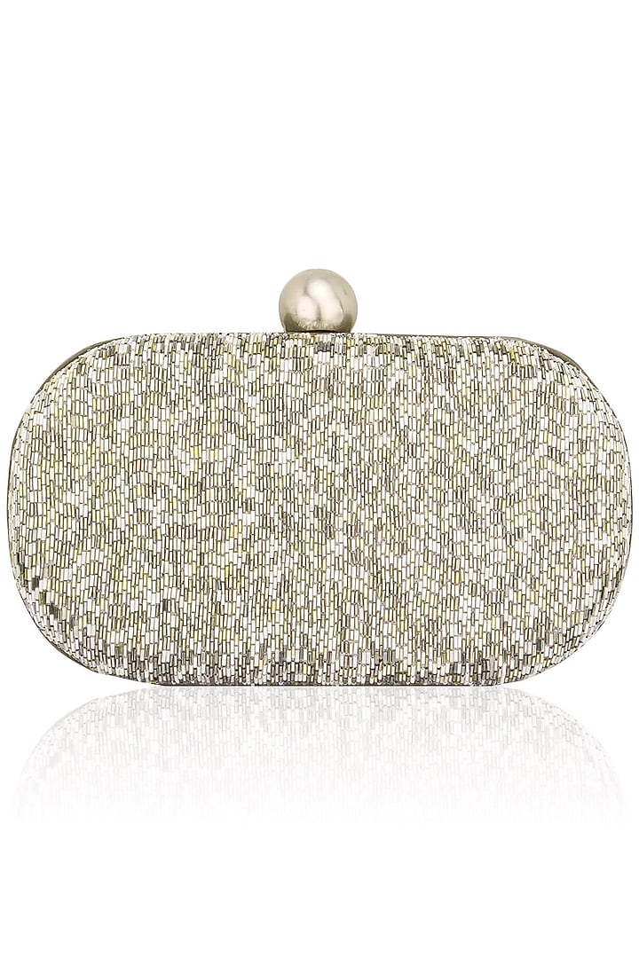Matte gold and white timeless box clutch available only at Pernia's Pop Up Shop.