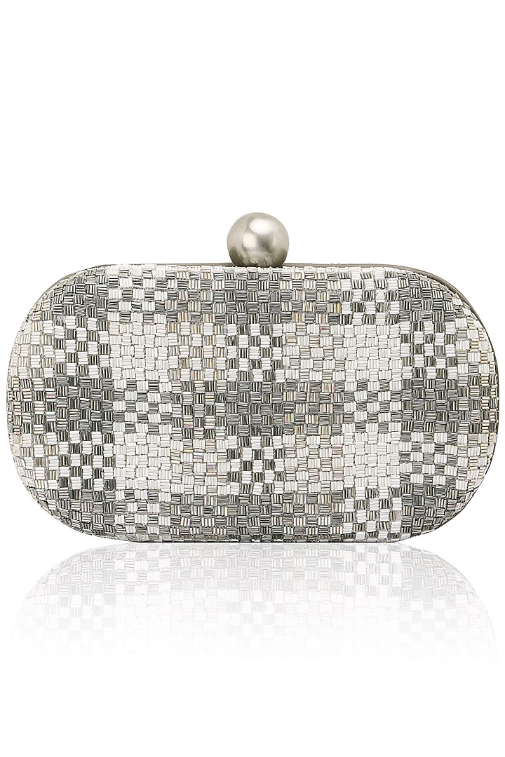 Gunmetal, silver and ivory mat design box clutch by Lovetobag