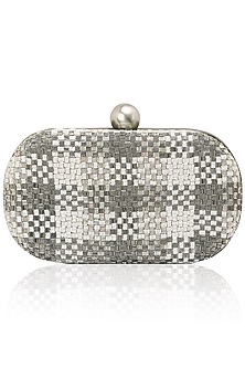 Gunmetal, silver and ivory mat design box clutch available only at ...