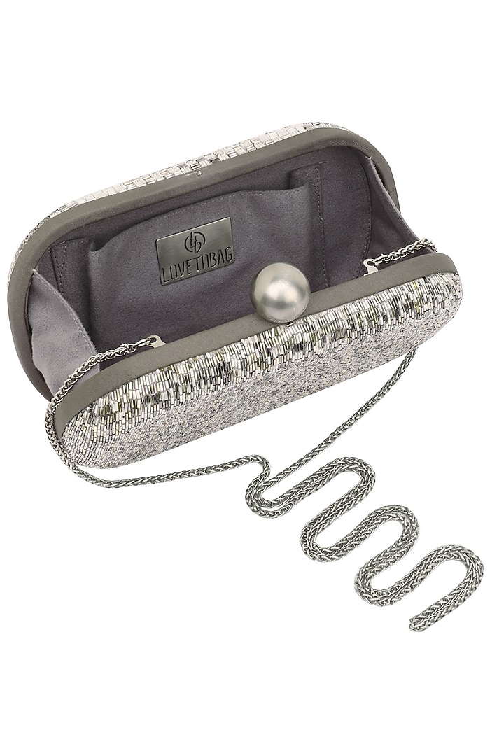 Gunmetal, silver and ivory mat design box clutch available only at Pernia's Pop Up Shop.