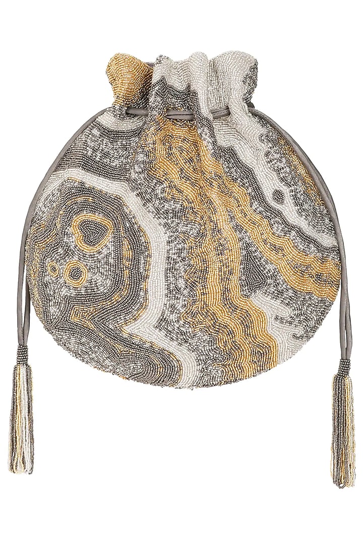 Multi color psychedelic swirl pattern potli available only at Pernia's Pop Up Shop.