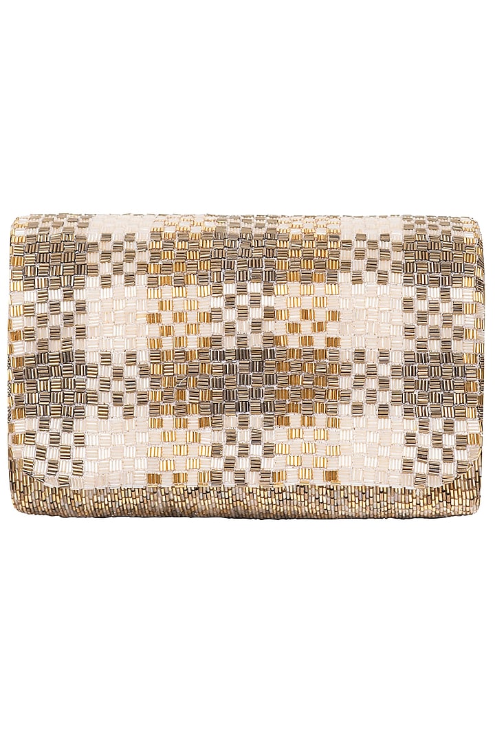 Gold Embroidered Flapover Clutch by Lovetobag