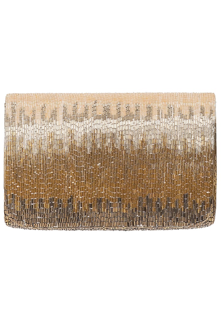 Gold Beads Embroidered Flapover Clutch by Lovetobag