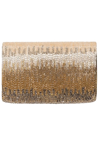 Gold Beads Embroidered Flapover Clutch by Lovetobag