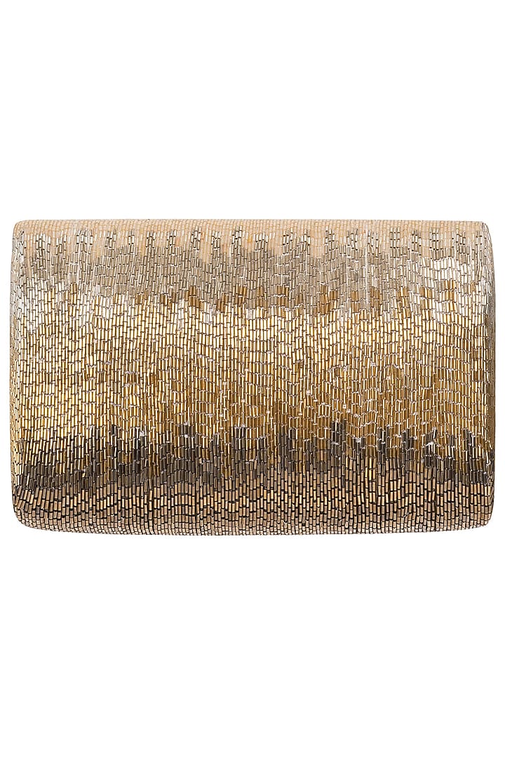 Gold beads embroidered flapover clutch available only at Pernia's Pop Up Shop.