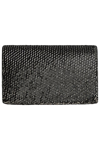 Black Embroidered Flapover Clutch by Lovetobag