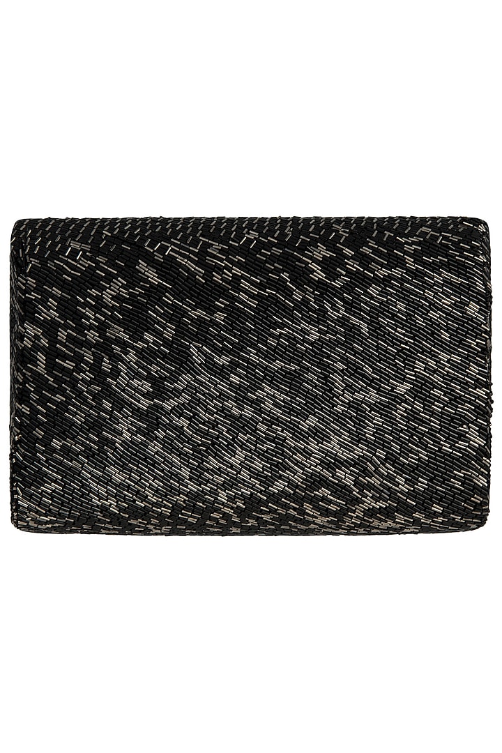 Black embroidered flapover clutch available only at Pernia's Pop Up Shop.