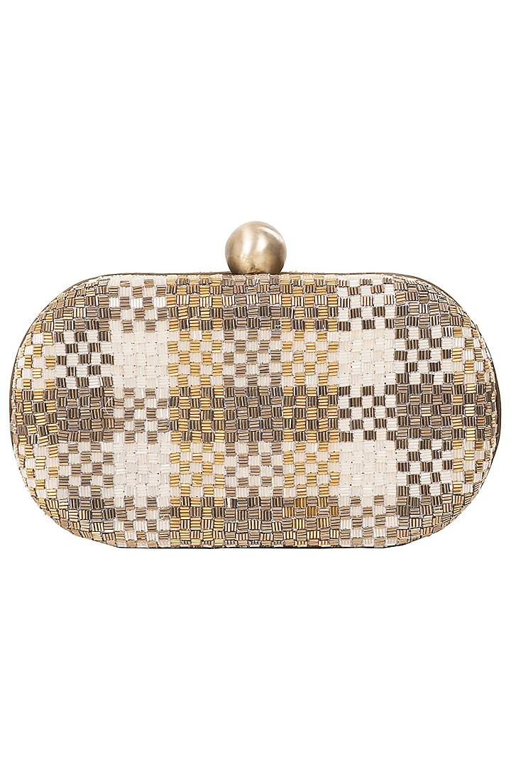 Gold embroidered box clutch available only at Pernia's Pop Up Shop.