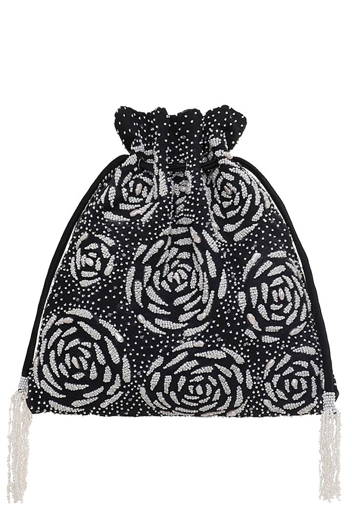 Black Embroidered Perla Potli Bag by Lovetobag