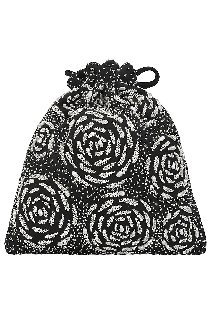 Black embroidered perla potli bag available only at Pernia's Pop Up Shop.