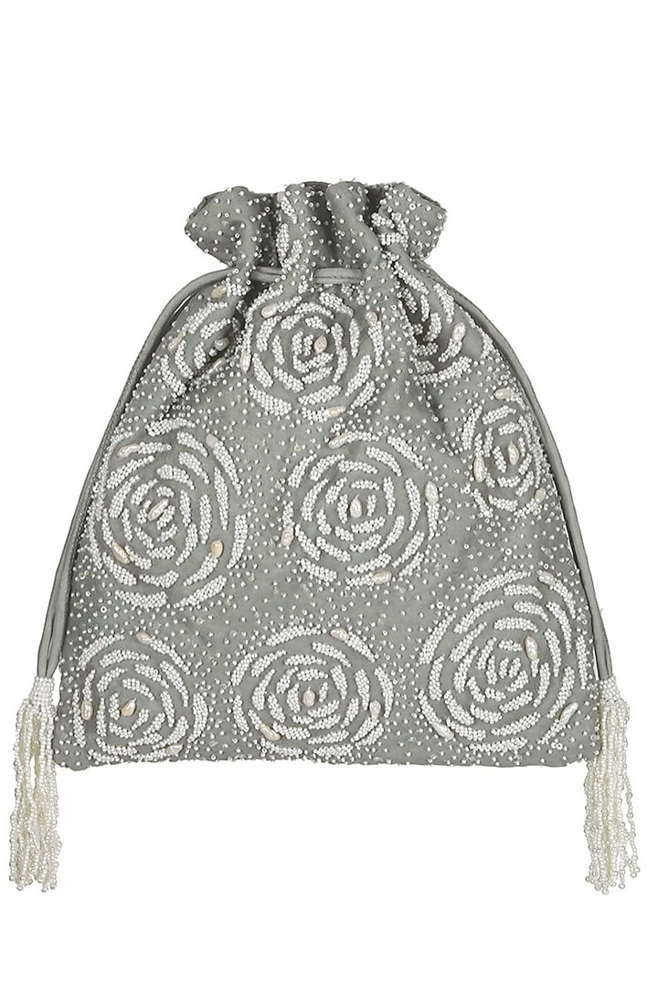 Grey embroidered perla potli bag available only at Pernia's Pop Up Shop.