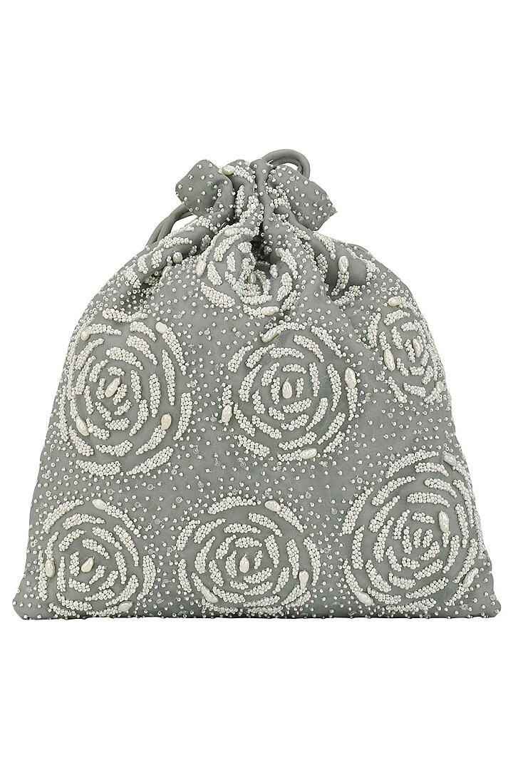 Grey embroidered perla potli bag available only at Pernia's Pop Up Shop.
