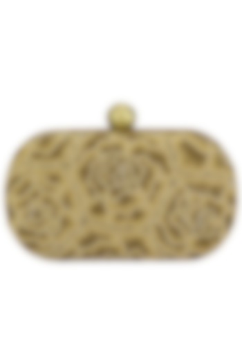 Gold Embroidered Rosette Oval Box Clutch by Lovetobag
