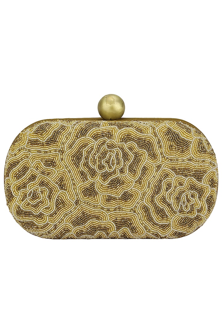 Gold Embroidered Rosette Oval Box Clutch by Lovetobag