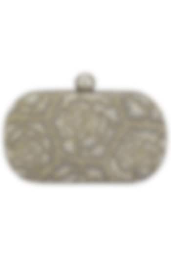 Silver embroidered rosette oval box clutch available only at Pernia's Pop Up Shop.