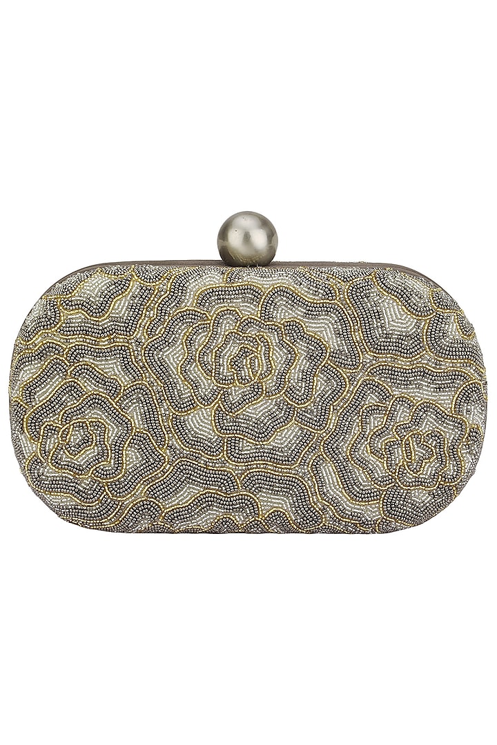 Silver embroidered rosette oval box clutch available only at Pernia's ...