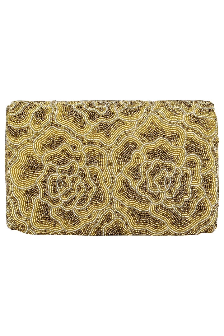 Gold Embroidered Rosette Flapover Clutch by Lovetobag