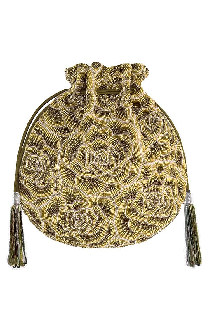 Gold Embroidered Rosette Potli Bag by Lovetobag