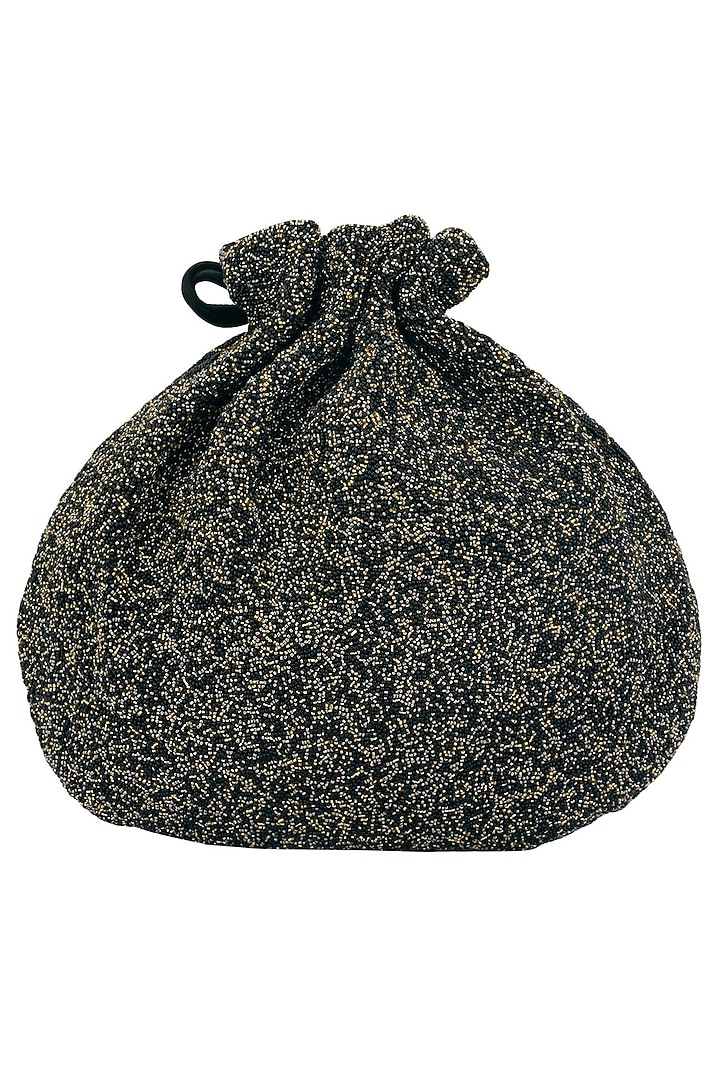 Black embroidered rosette potli bag available only at Pernia's Pop Up Shop.