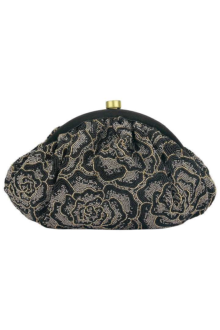 Black embroidered rosette pouch available only at Pernia's Pop Up Shop.