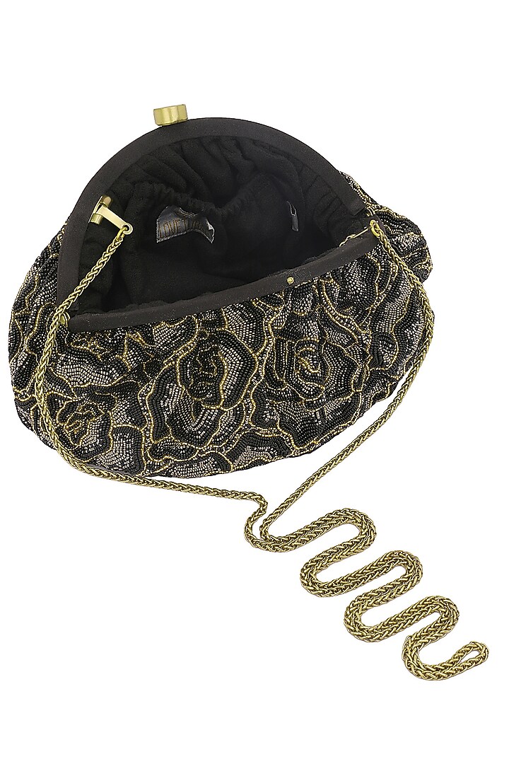 Black embroidered rosette pouch available only at Pernia's Pop Up Shop.