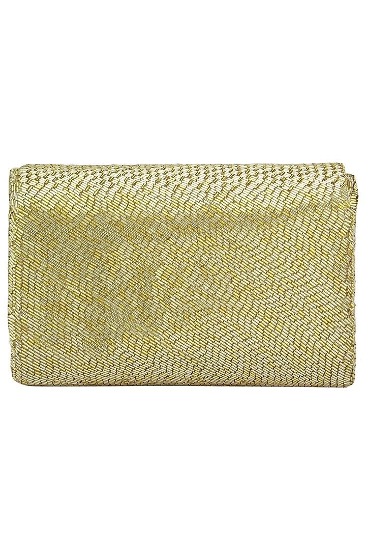 Gold embroidered cesta flapover clutch available only at Pernia's Pop Up Shop.