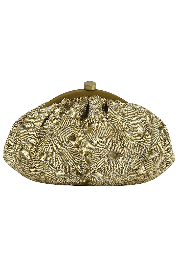 Dark gold embroidered floret pouch available only at Pernia's Pop Up Shop.