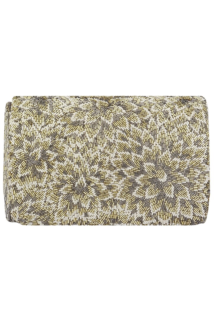 Silver Embroidered Floret Flapover Clutch by Lovetobag