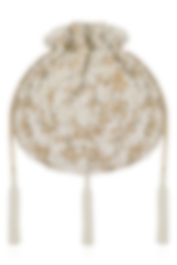 Champange Pearl Embroidered Potli Bag by Lovetobag