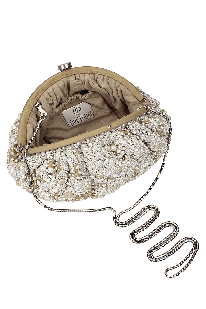 Love to Bag presents Champange pearl embroidered clutch available only at Pernia's Pop Up Shop.