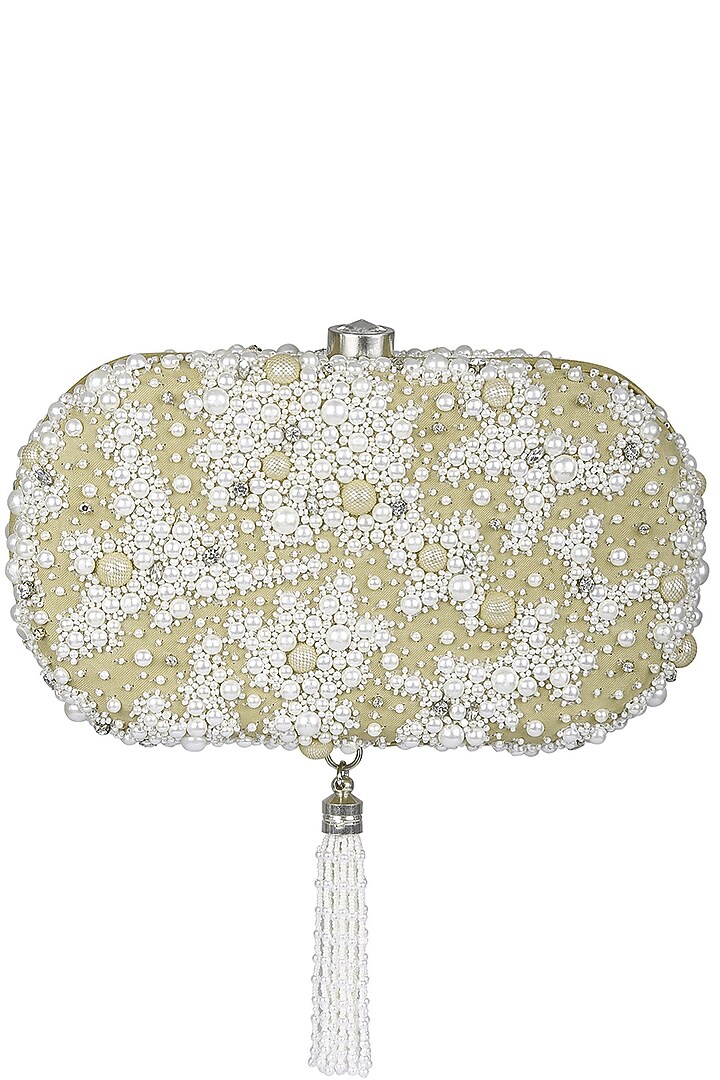 Lovetobag presents Champagne Myoki Embroidered Clutch available only at Pernia's Pop Up Shop.