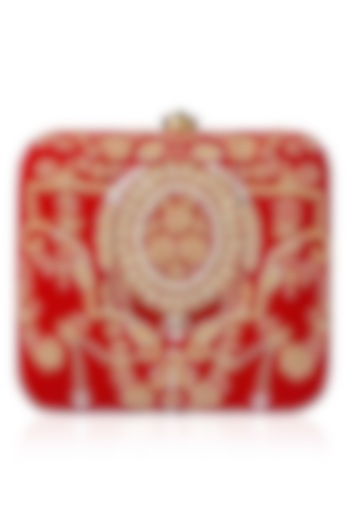 Red Beads and Dabka Zardosi Embroidered Aphrodite Box Clutch by Lovetobag