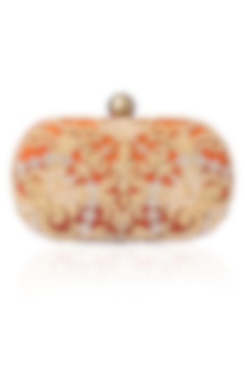 Rust Beads and Dabka Embroidered Oval Box Juno Clutch by Lovetobag