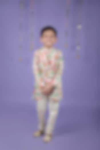Off White Printed Kurta Set For Boys by LITTLE BRATS