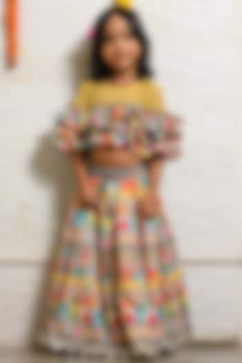 Multi-Colored Lehenga Set With Lace Work For Girls by LITTLE BRATS