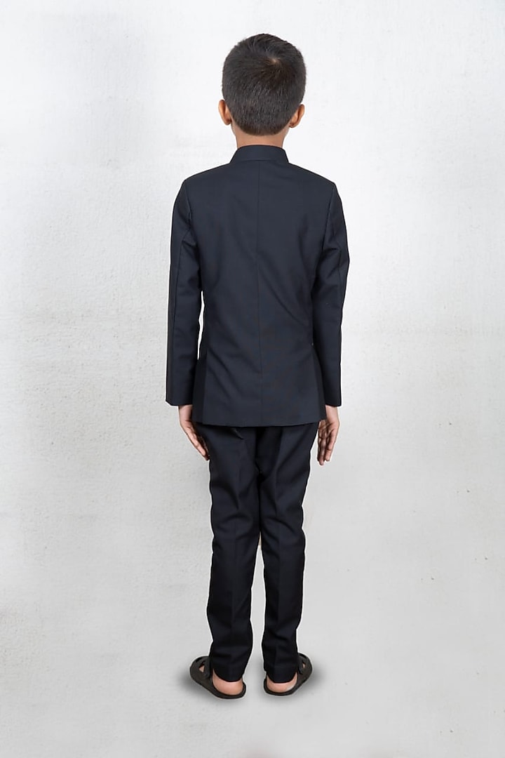 Black Embroidered Bandhgala Set For Boys by LITTLE BRATS at Pernia's Pop Up Shop