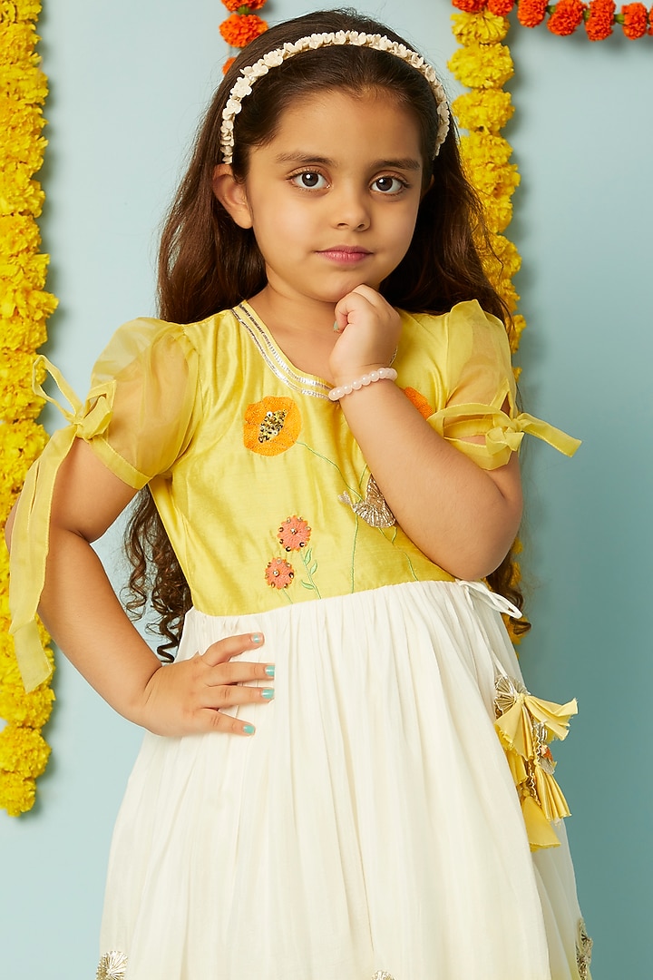 Yellow Shaded Embroidered Dress For Girls by LITTLE BRATS at Pernia's Pop Up Shop