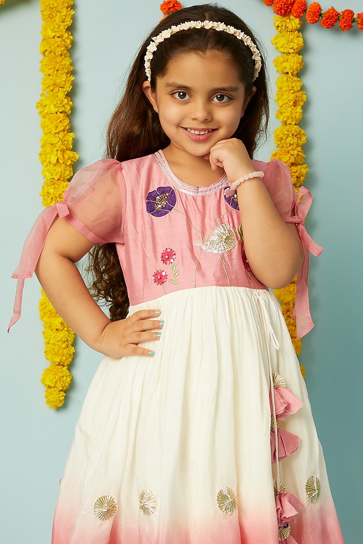 Pink Shaded Embroidered Dress For Girls by LITTLE BRATS at Pernia's Pop Up Shop